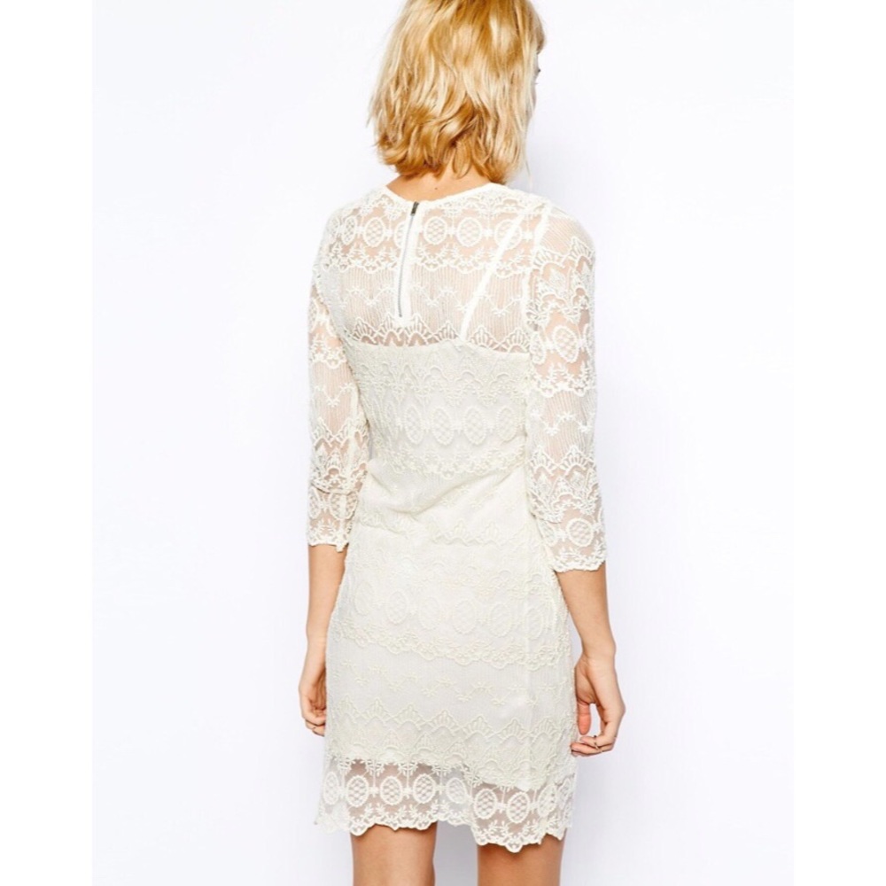 Women’s Mango Cream Lace 3/4 sleeves Dress - Picture 4 of 8